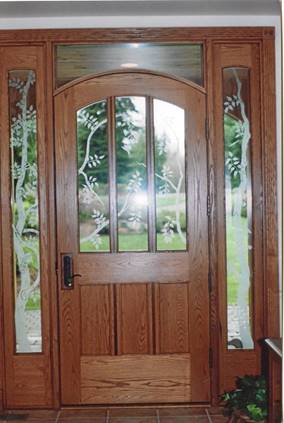 Oak with panel etched glass